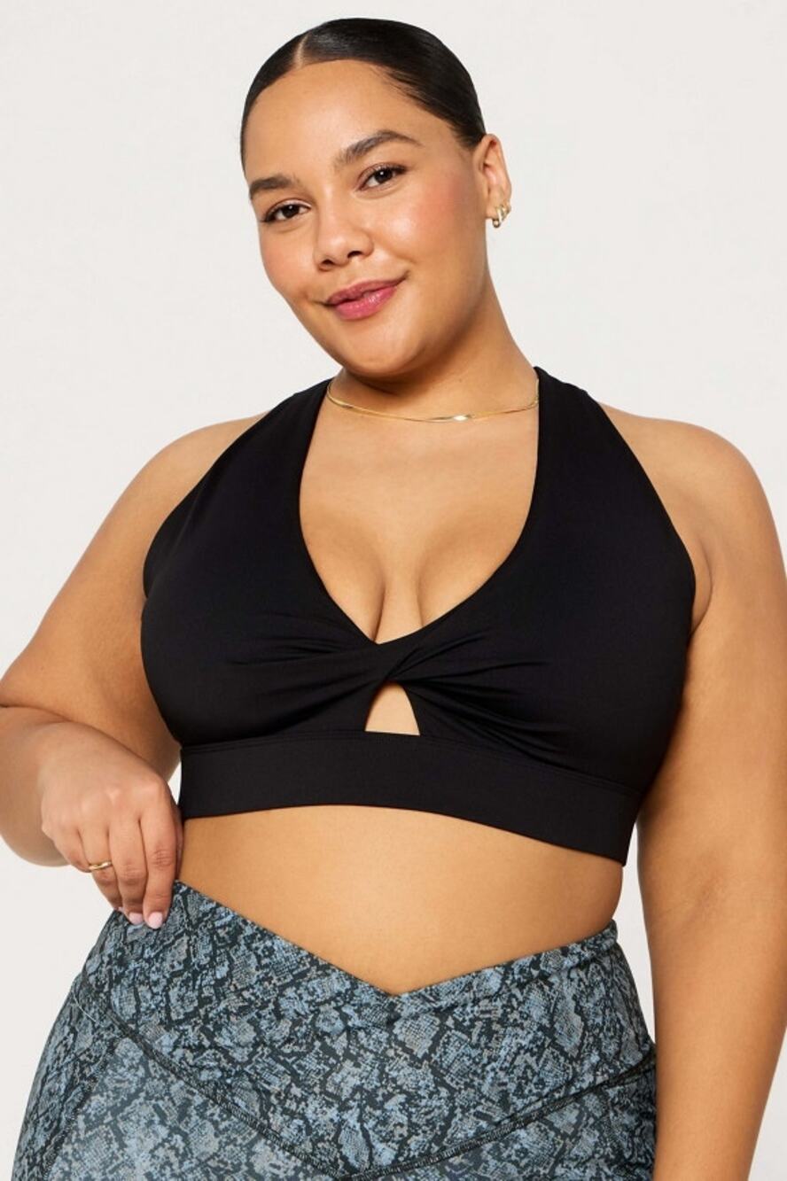 Fabletics Oasis Twist-Front Sports Bra Size XL Black Stretchy NWT Breathable